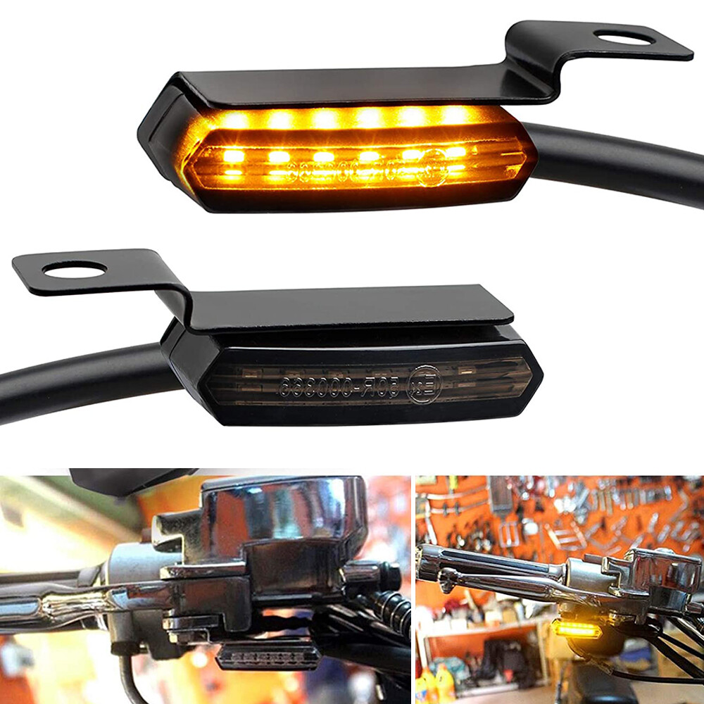 Motorcycle Sequential LED Turn Signals Flowing Mini Handlebar Light For Harley