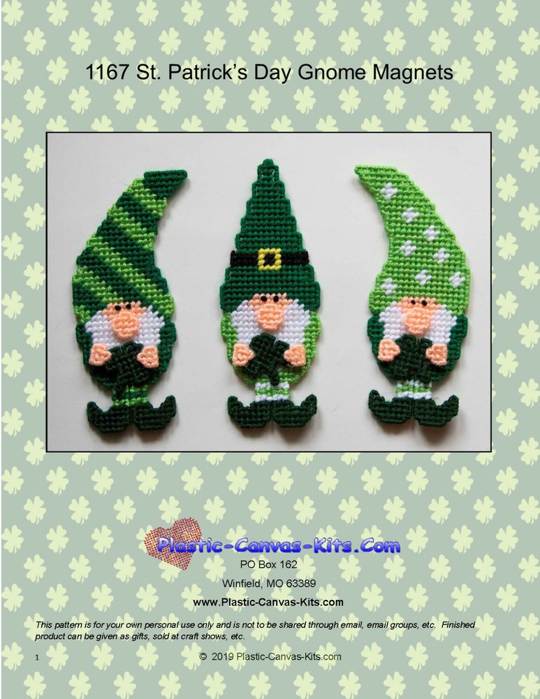 St. Patrick's Day Gnome Magnets-Plastic Canvas Pattern or Kit