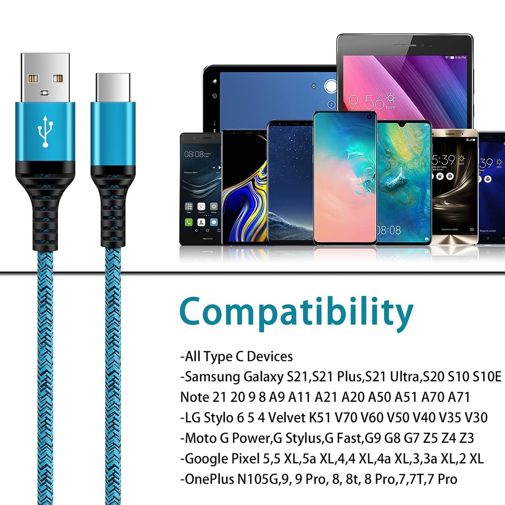 C Charger Cord Fast Charging USB Type C Cable Android Cables 6 feet