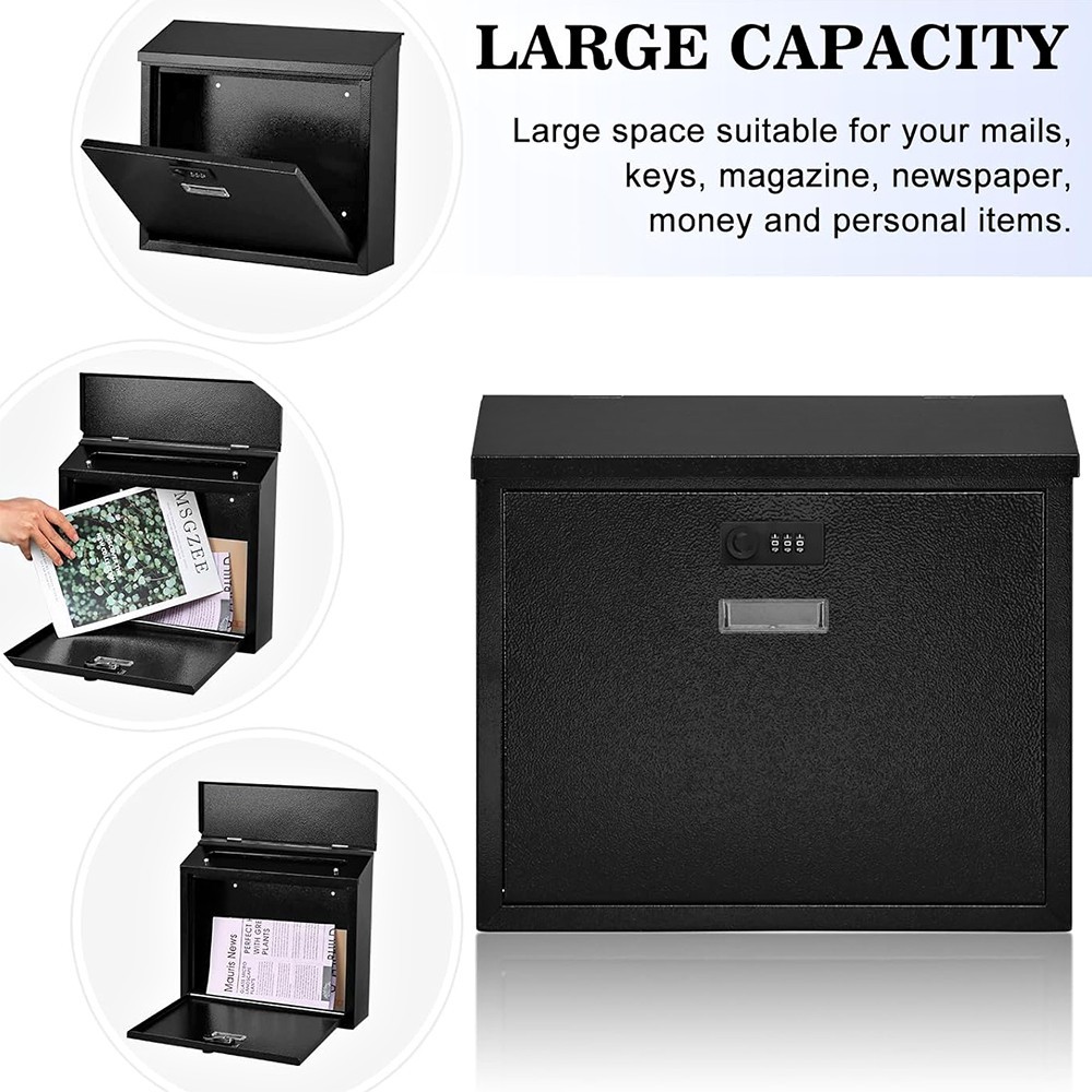 MAIL DELIVERY BOX WITH CODED LOCK WALL MOUNTED SECURITY METAL MAILBOX WITH LID