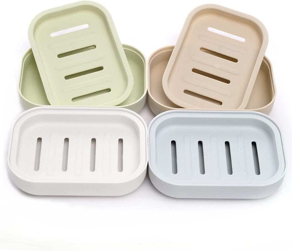 4 Pack Plastic Soap Dish Soap Container Double Layer Draining Soap Holder