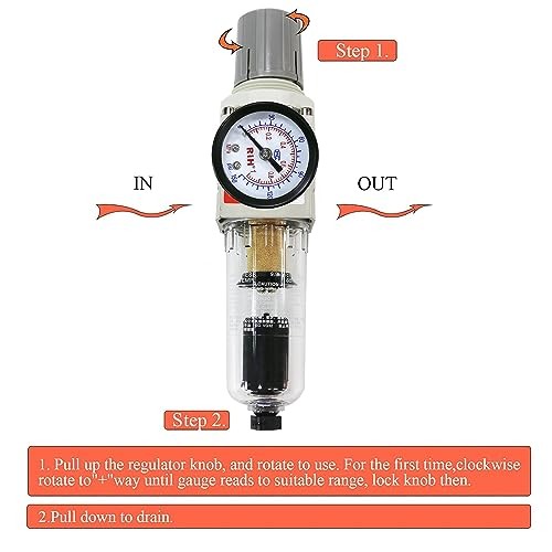 1/4" NPT Auto Drain Compressed Air Filter Regulator Combo 1/4"NPT Auto Drain