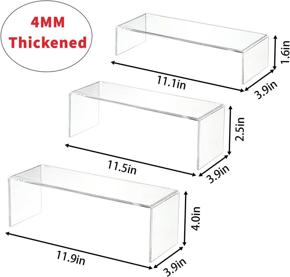 3-Pack Clear Acrylic Display Risers - Rectangular Tiered Stands Clear-Large