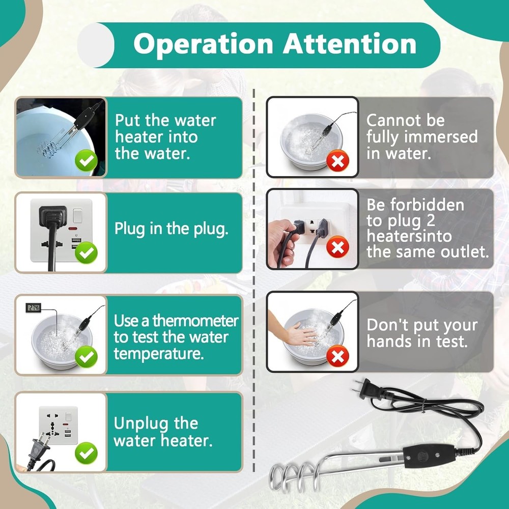 1000W-110V Immersion Water Heater - 10in Immersion Electric Water Heater - Porta