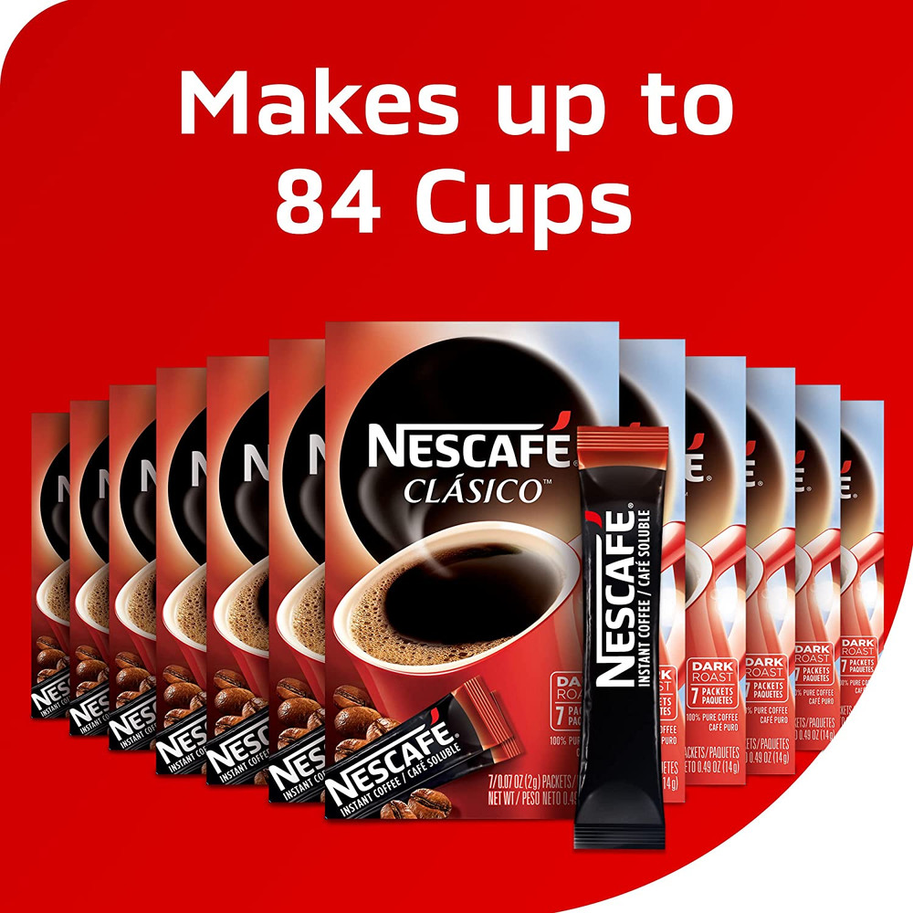 CLASICO, Dark Roast Instant Coffee, 12 Boxes (84 Packets)