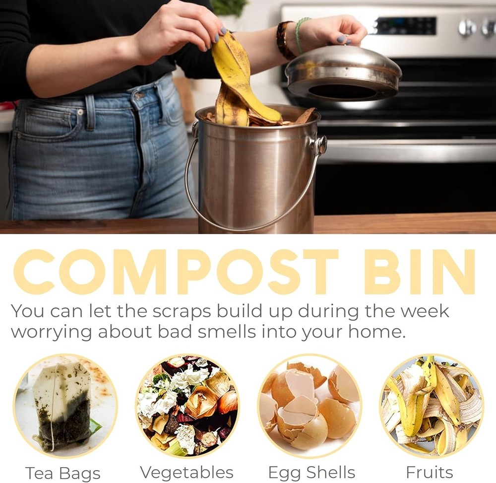 Countertop Compost Bin Kitchen | 1.3 Gallon | Odorless Composting Bin with Ca...