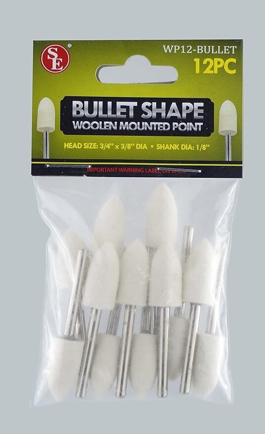 Sona - Bullet Shape Woolen Mounted Polishing Points (12 PC.) - WP12-BULLET