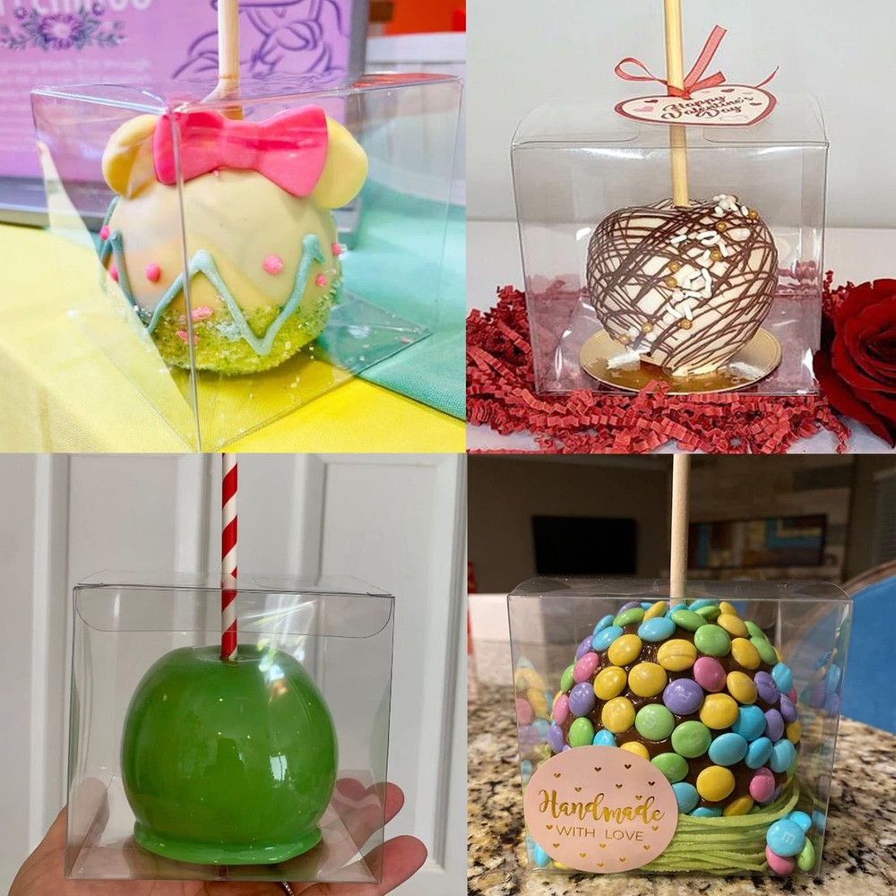 Clear Candy Apple Boxes Kit 60 Pcs Includes 30 Boxes And 30 Sticks Easy Assemble
