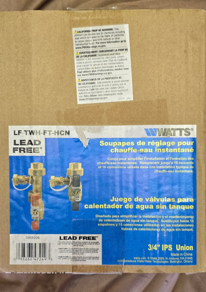 Watts 3/4” Tankless Water Heater Service Valve Kit LFTHW-FT-HCN-RV Lead Free NEW