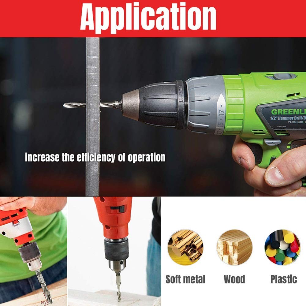 NORTOOLS Drill Tap HSS Combination and Set with 1/4 Inch Quick...