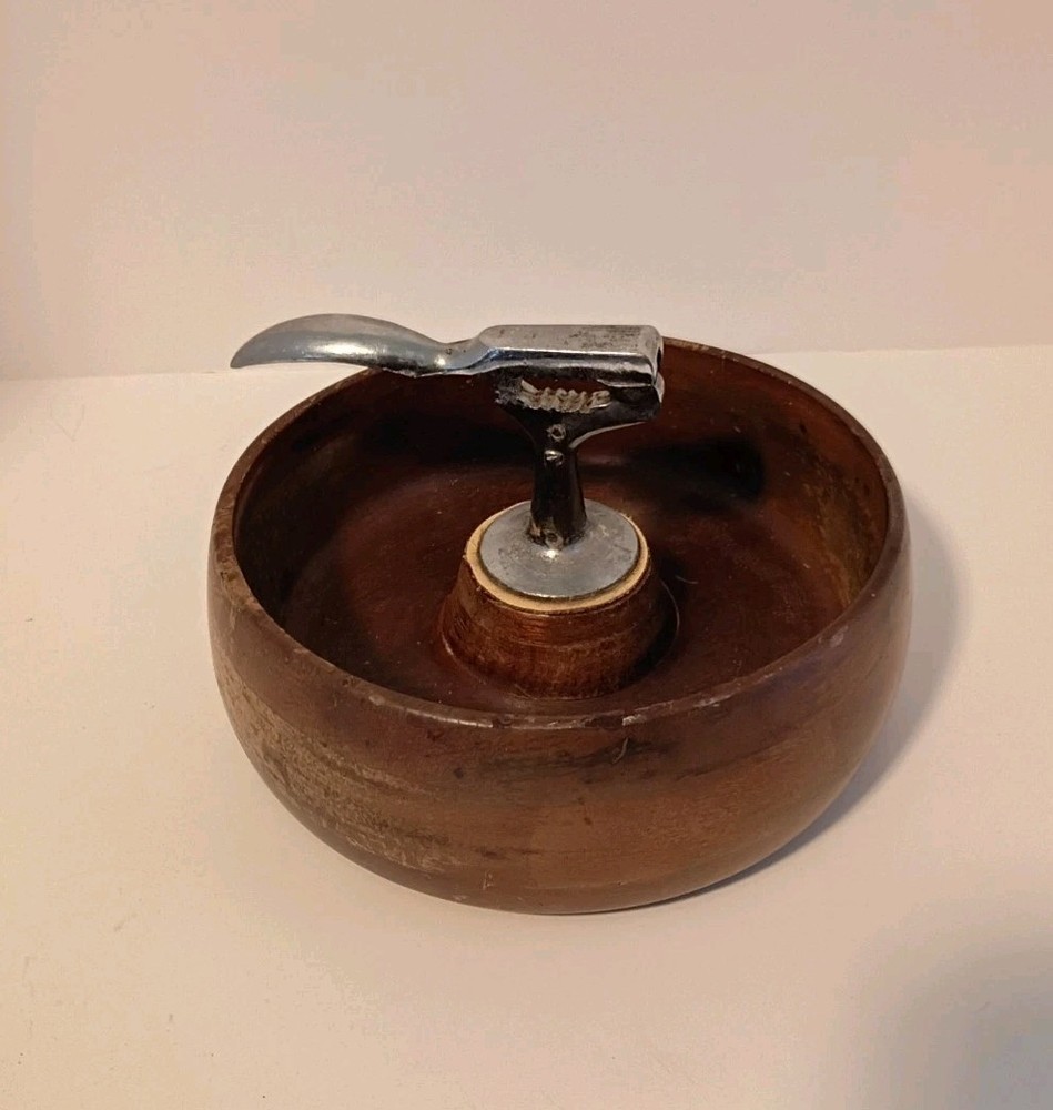 Vintage Wood Nut Bowl With Nutcracker Attached