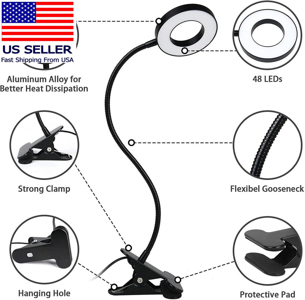 Clip on Light LED Reading Book Study Lamp 3 Color Modes 10 Brightness Eye Protec