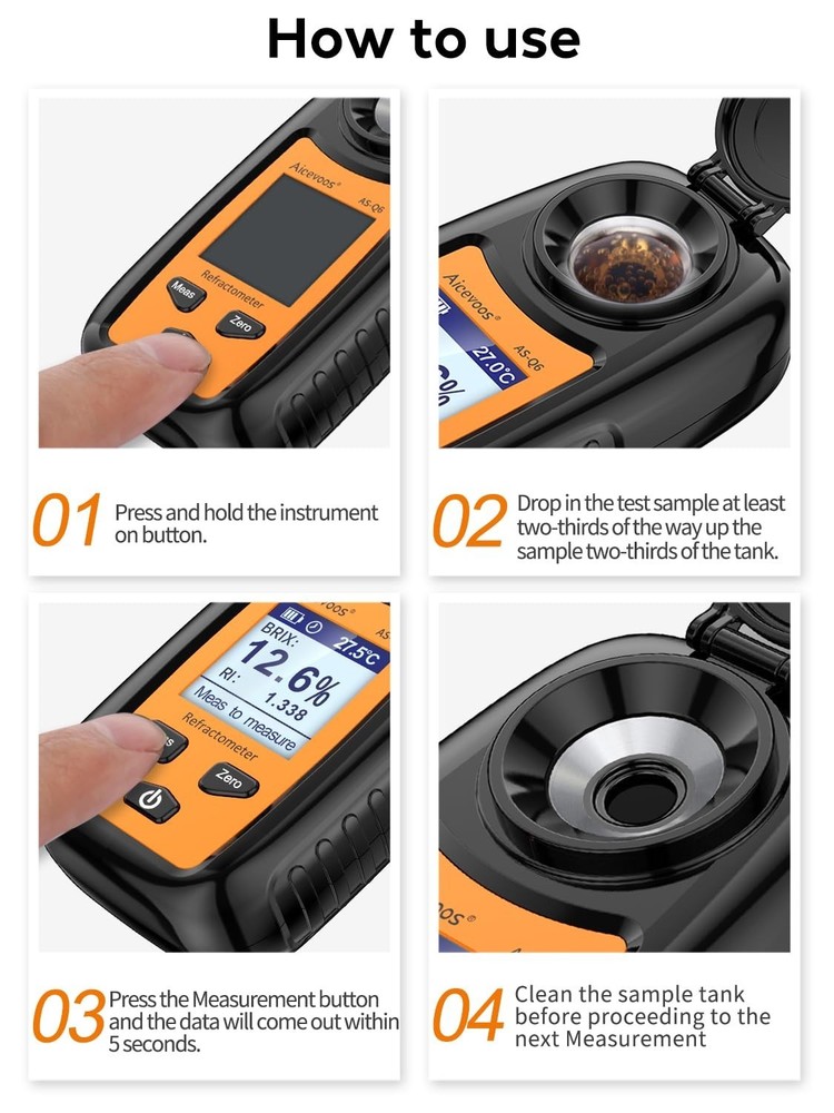 Portable Digital Brix Refractometer: 0-35% Range, Easy Clean & Durable Design