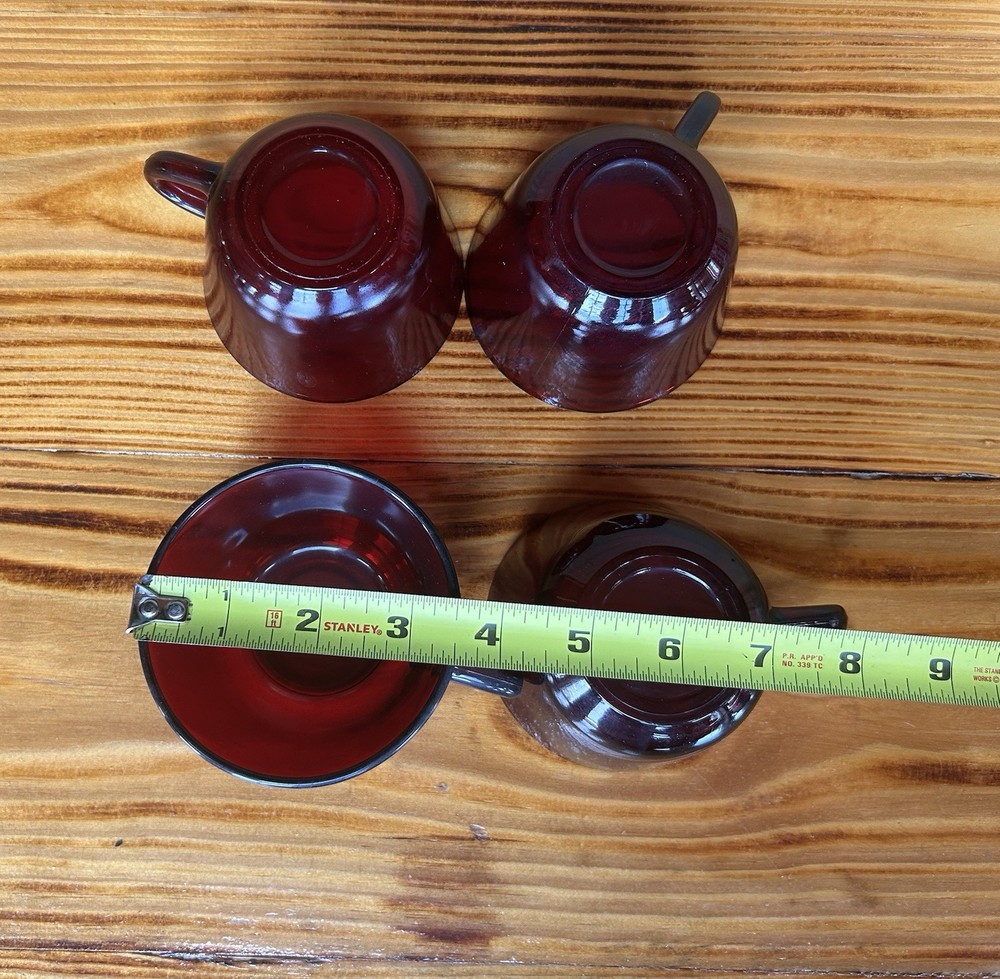 7-PC Vintage Royal Ruby Red Cups & 8in Plates Romantic Love Dining