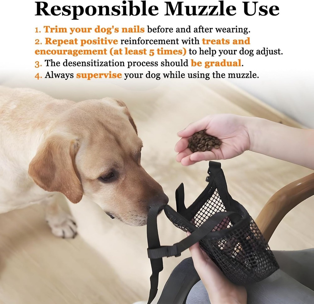 Woven Dog Muzzle, Breathable Mesh Guard for Medium & Large Dogs, Grey M