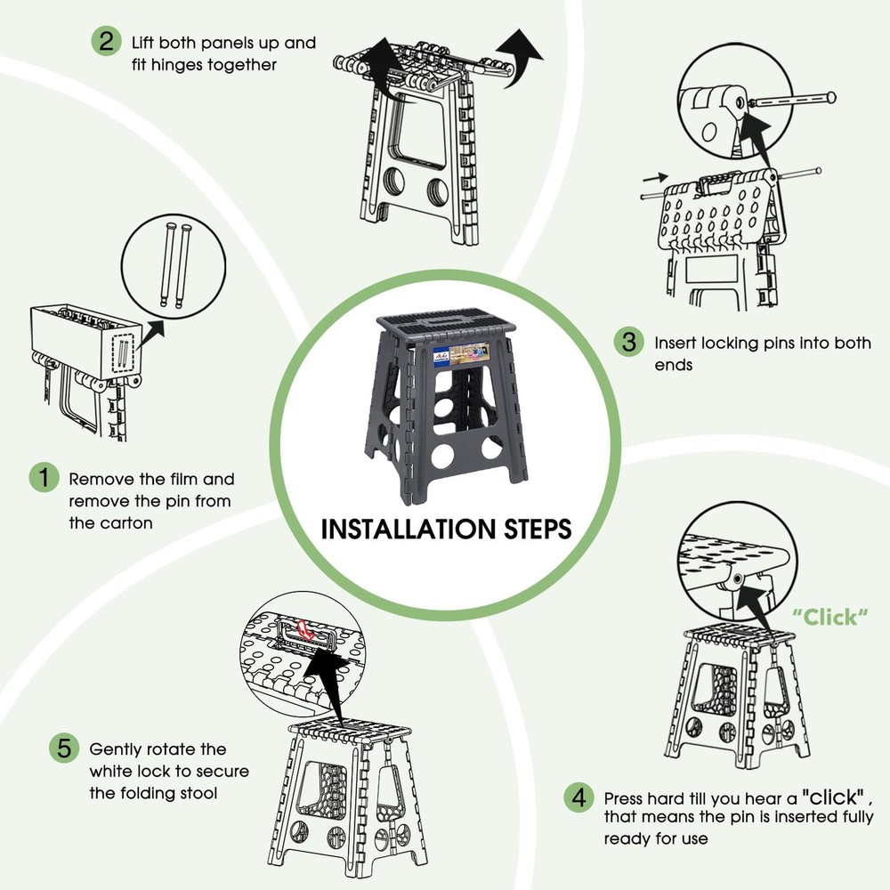 Folding Step Stool Foldable 16 Inch Stools for Adults and , Plastic Stools Ta...