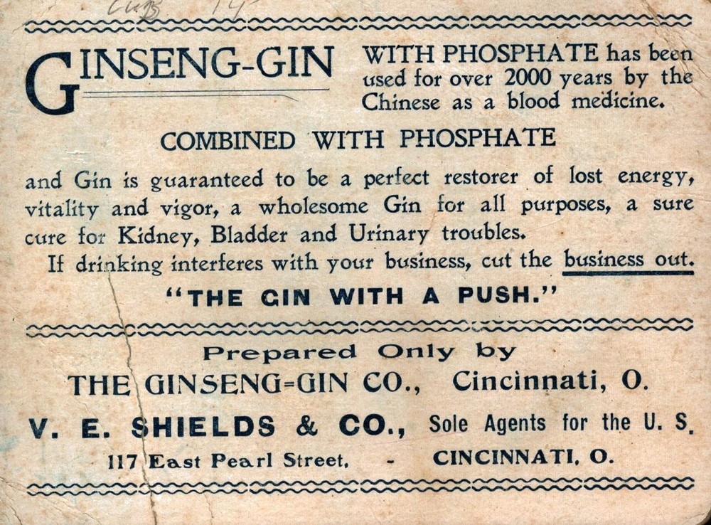 Victorian Ad  Ginseng Gin Co.  Cincinnati  Ohio  c1900