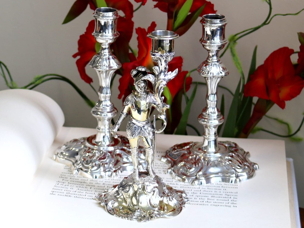 Sterling Silver Gilt Figural Candlestick by Charles Thomas Fox & George Fox