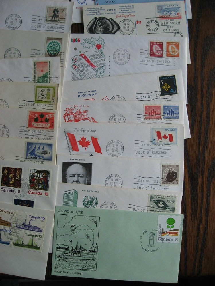 Canada 100 private FDC 1954-76 era various cachets mostly if not all different