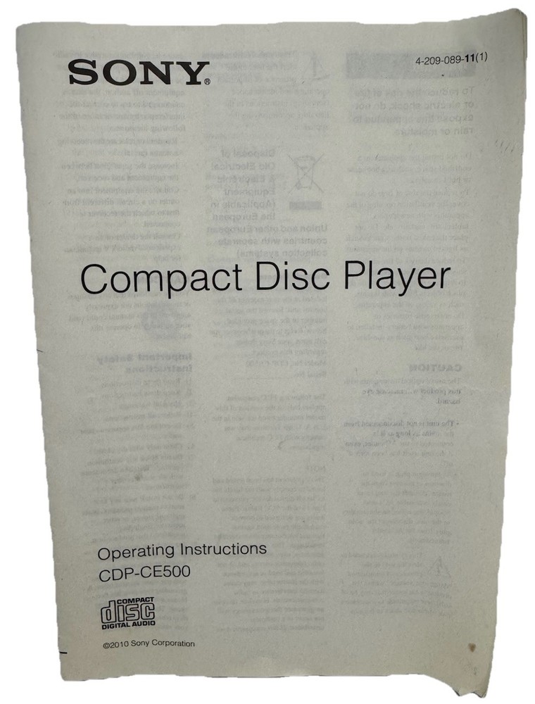 Sony CDP-CE500 CD Player Original Instruction Manual OEM