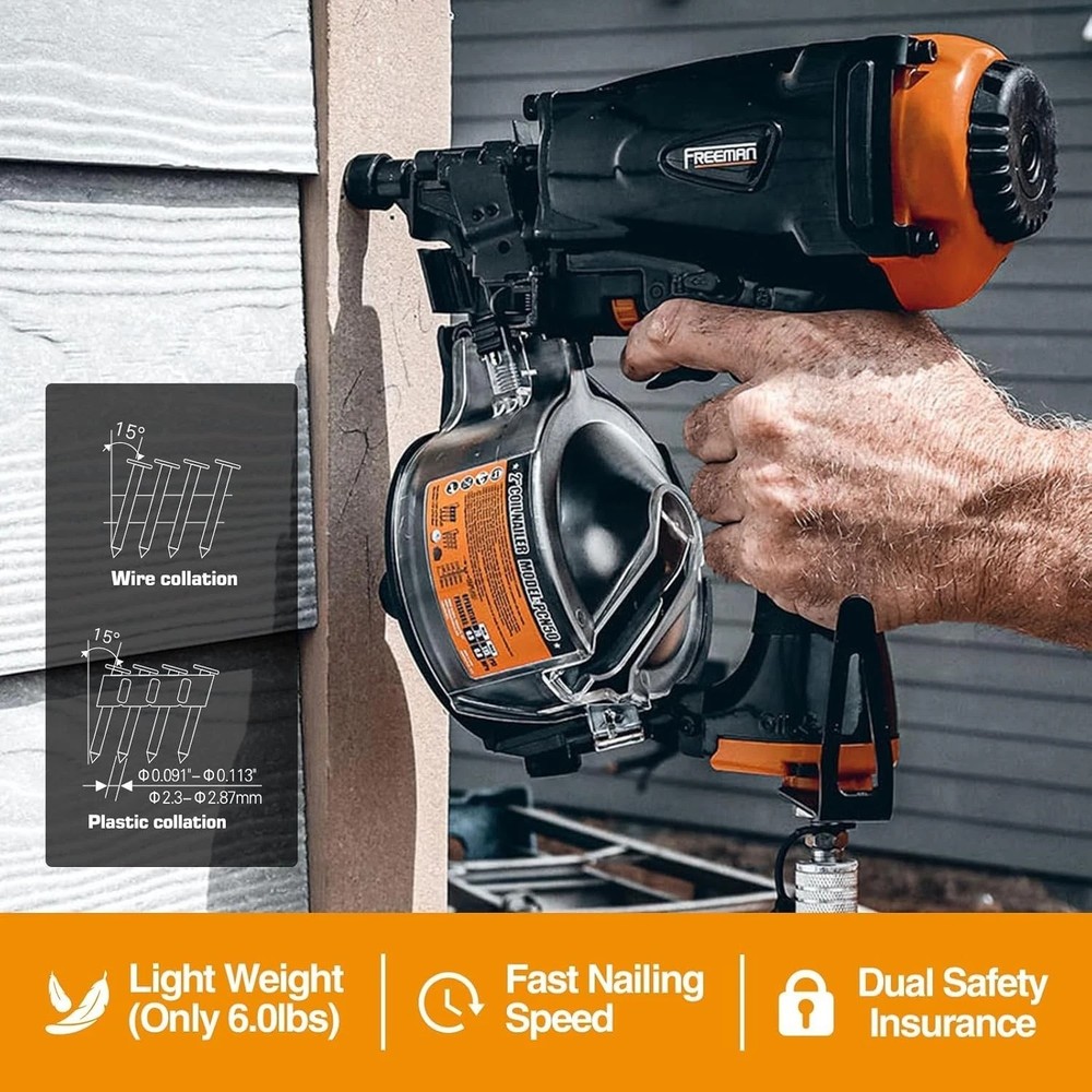 Freeman Pneumatic 2-1/2" Coil Siding Nailer - Ultimate Durability & Control