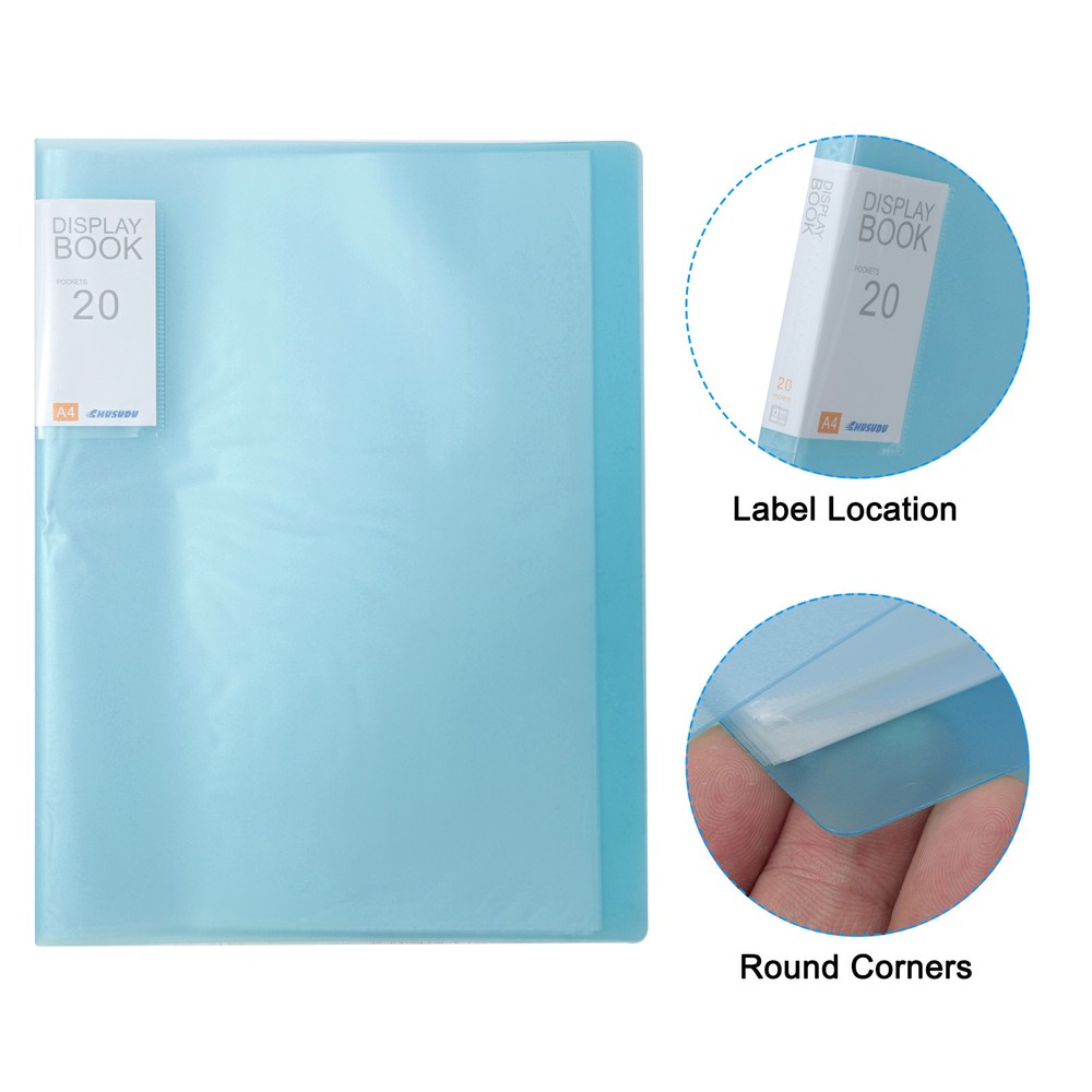 9.4x12.2" Binders with Plastic Sleeve, PP 20 Pockets Sheet Protector Blue