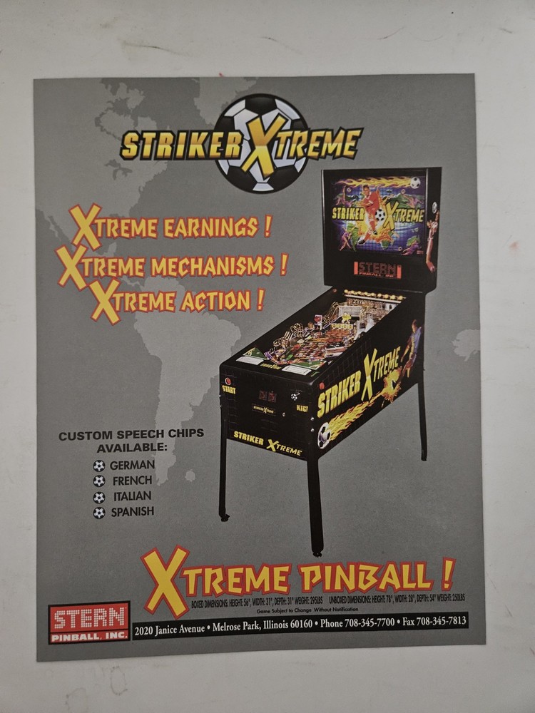 Striker Xtreme Pinball Machine Ad Original