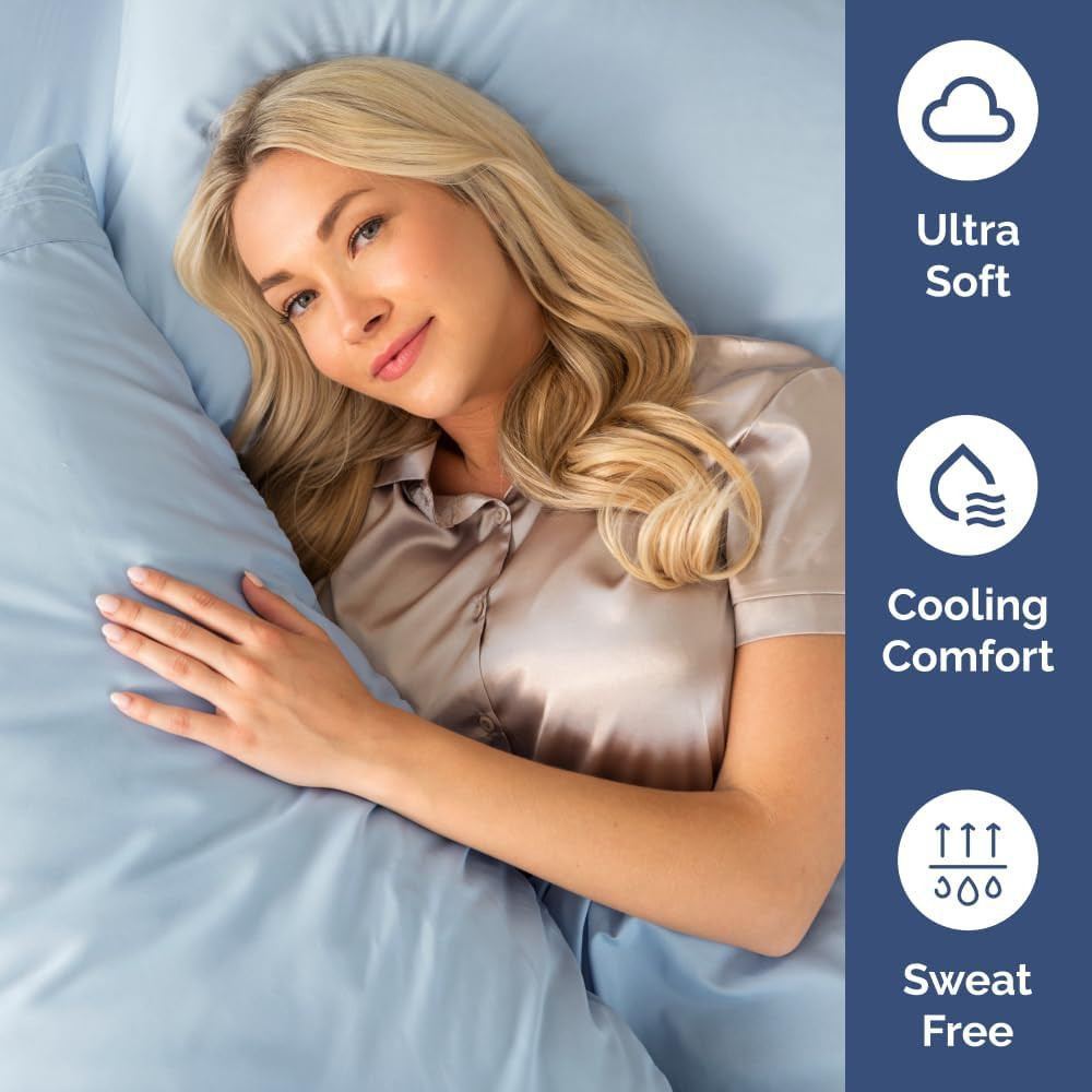 Sky Blue Split King Bed Sheet Set + 2 Extra Pillowcases - Deep Pockets