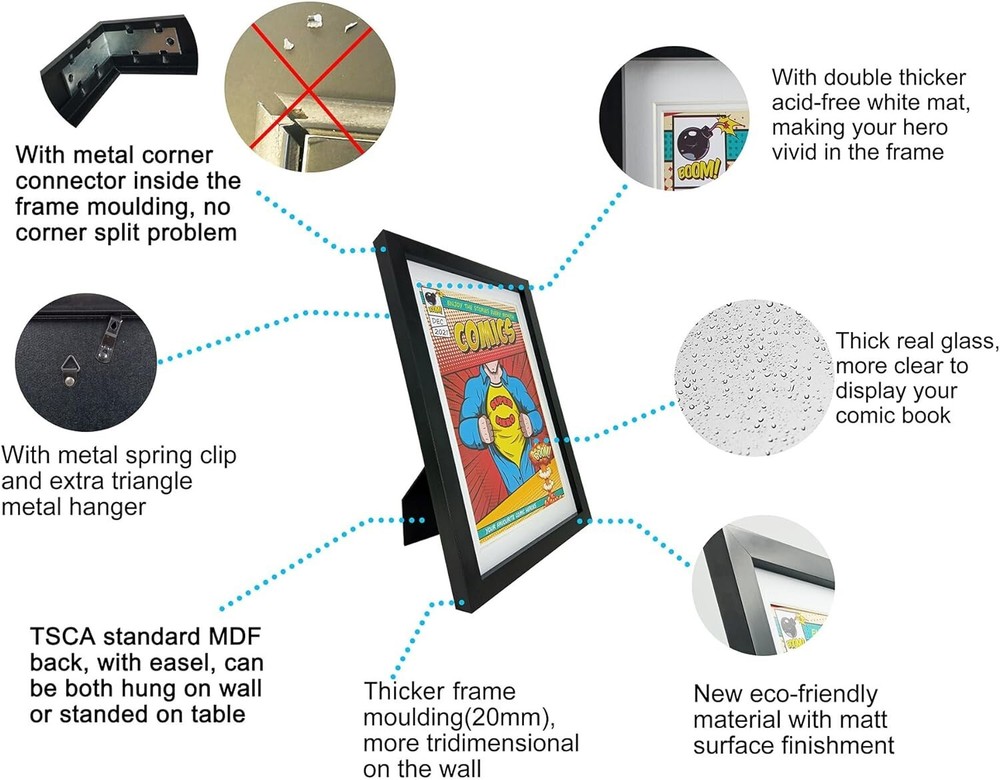 Premium Comic Book Frame Set - Real Glass - UV Protection - Versatile - 4 Pack