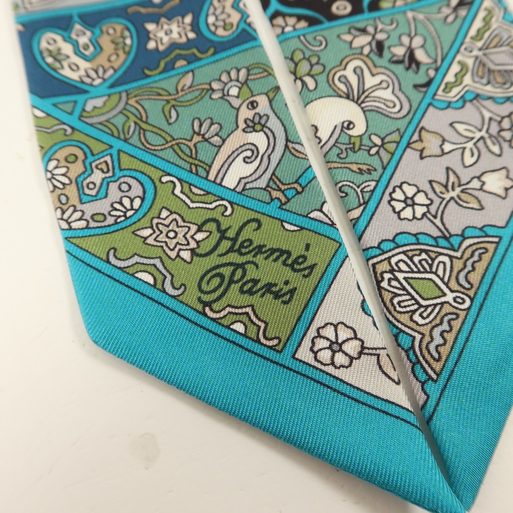 HERMES Twilly Scarf Scarves Silk Green