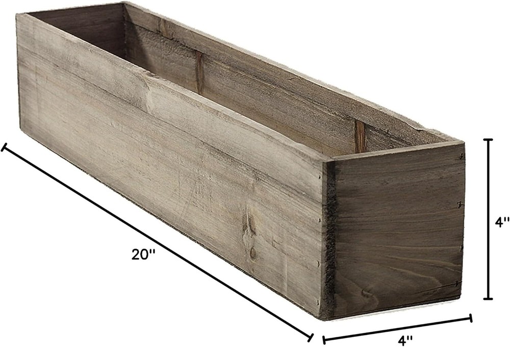 20" Rectangular Rustic Wood Planter with Plastic Liner