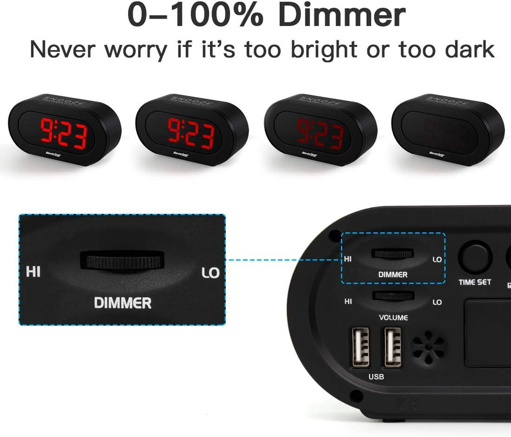 Small LED Digital Alarm Clock with Simple Operation, Full Range Brightness Dimme