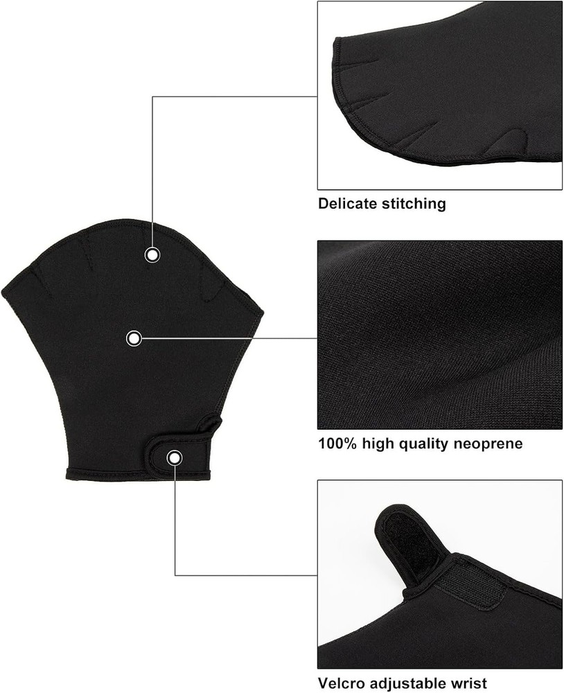 Large Size Webbed Swim Gloves with Adjustable Closure for Enhanced Performance