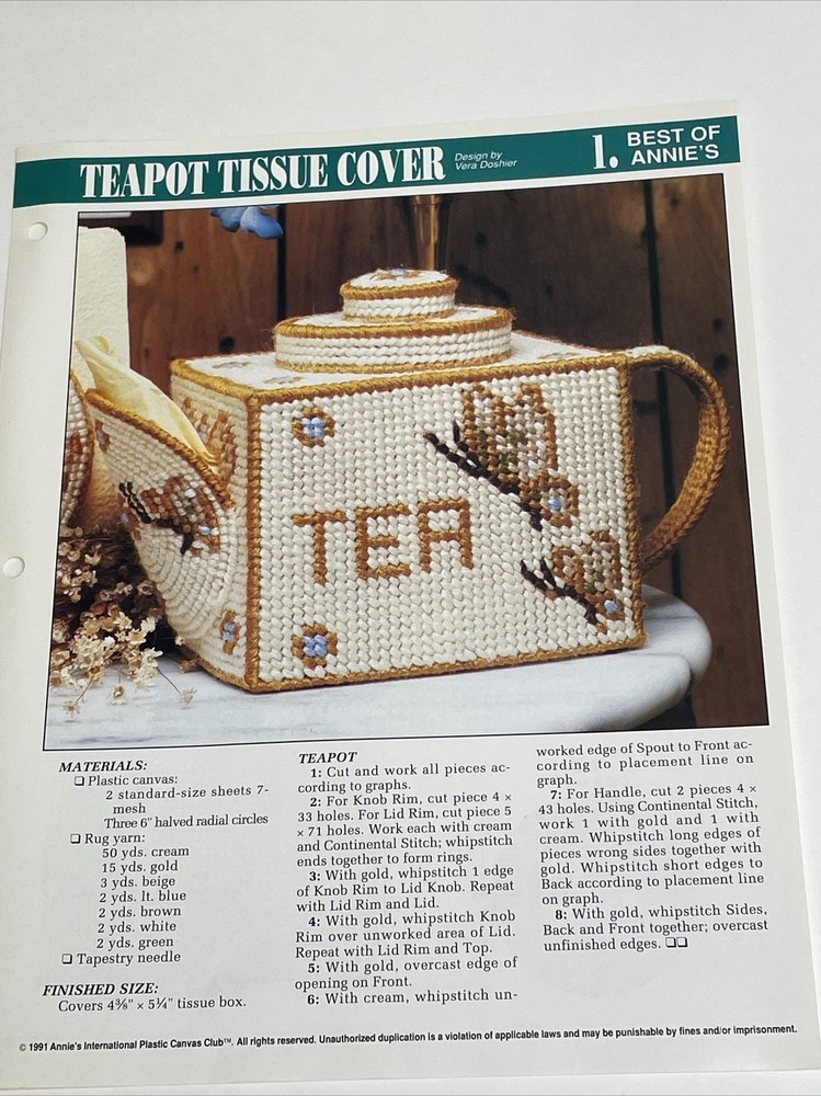 Teapot Tissue Cover Annie's Attic Plastic Canvas Pattern