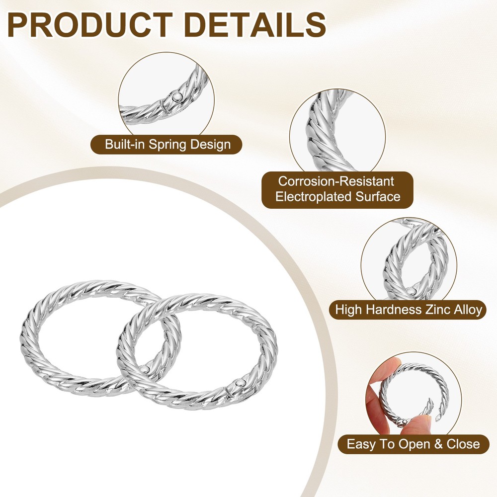 12pcs Spring O Rings 1 1/4" Round Trigger Metal Snap Hook Key Ring White