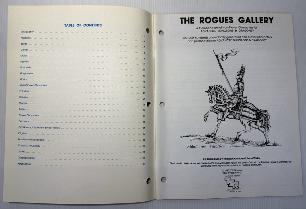 Advanced Dungeons and Dragons Players Handbook Guide Record Sheets & Gallery....