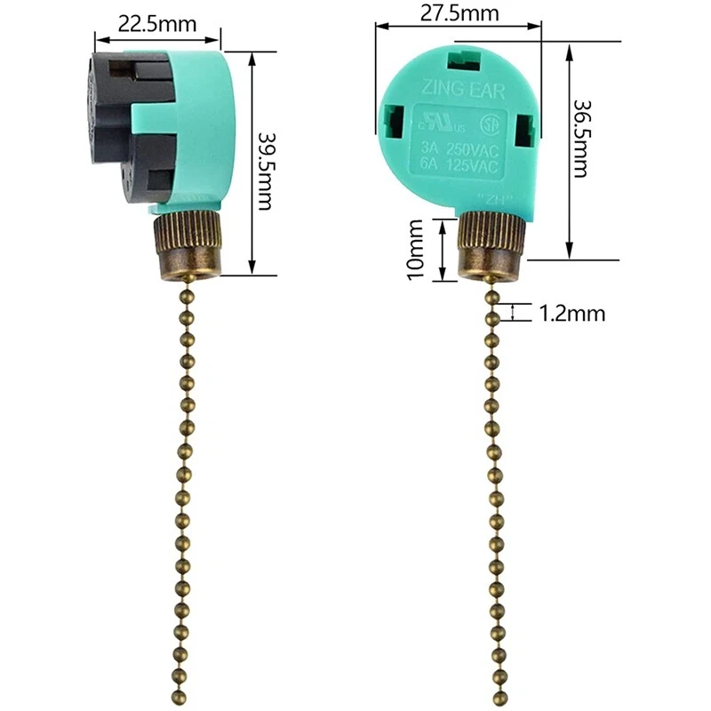 3 Pack Ceiling Fan Switch 3 Speed 4 Wire ZE-268S6 Fan Pull Chain Switch8457