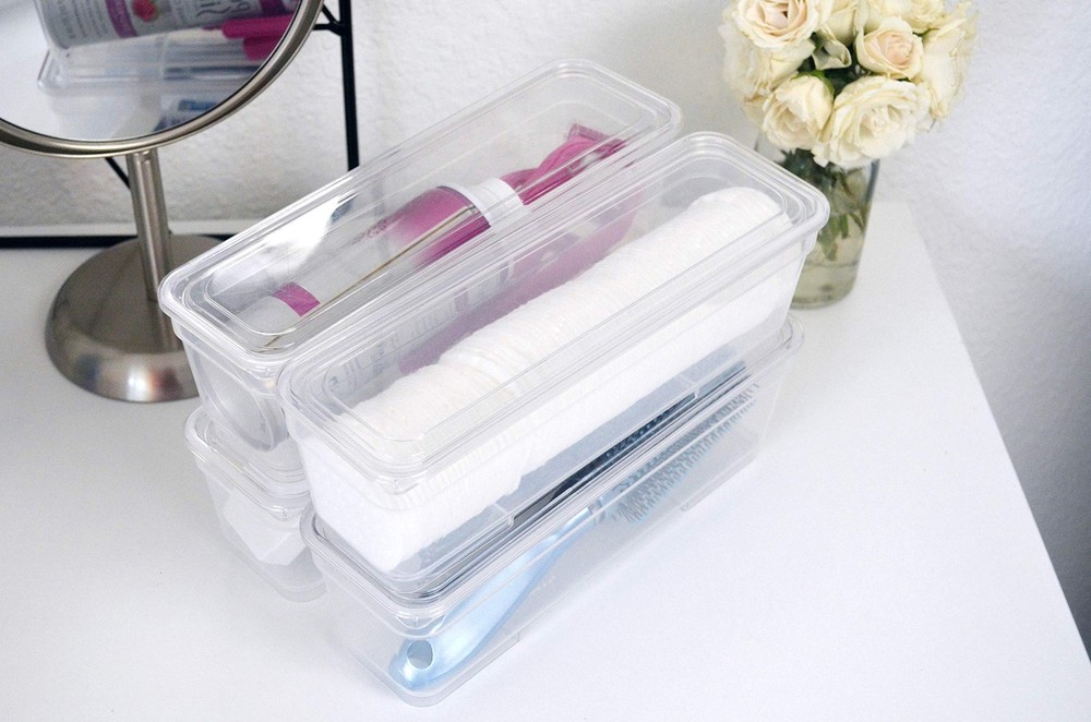 6 Bin Pack, Long Home Organizer Storage Boxes with Lids, Translucent Clear