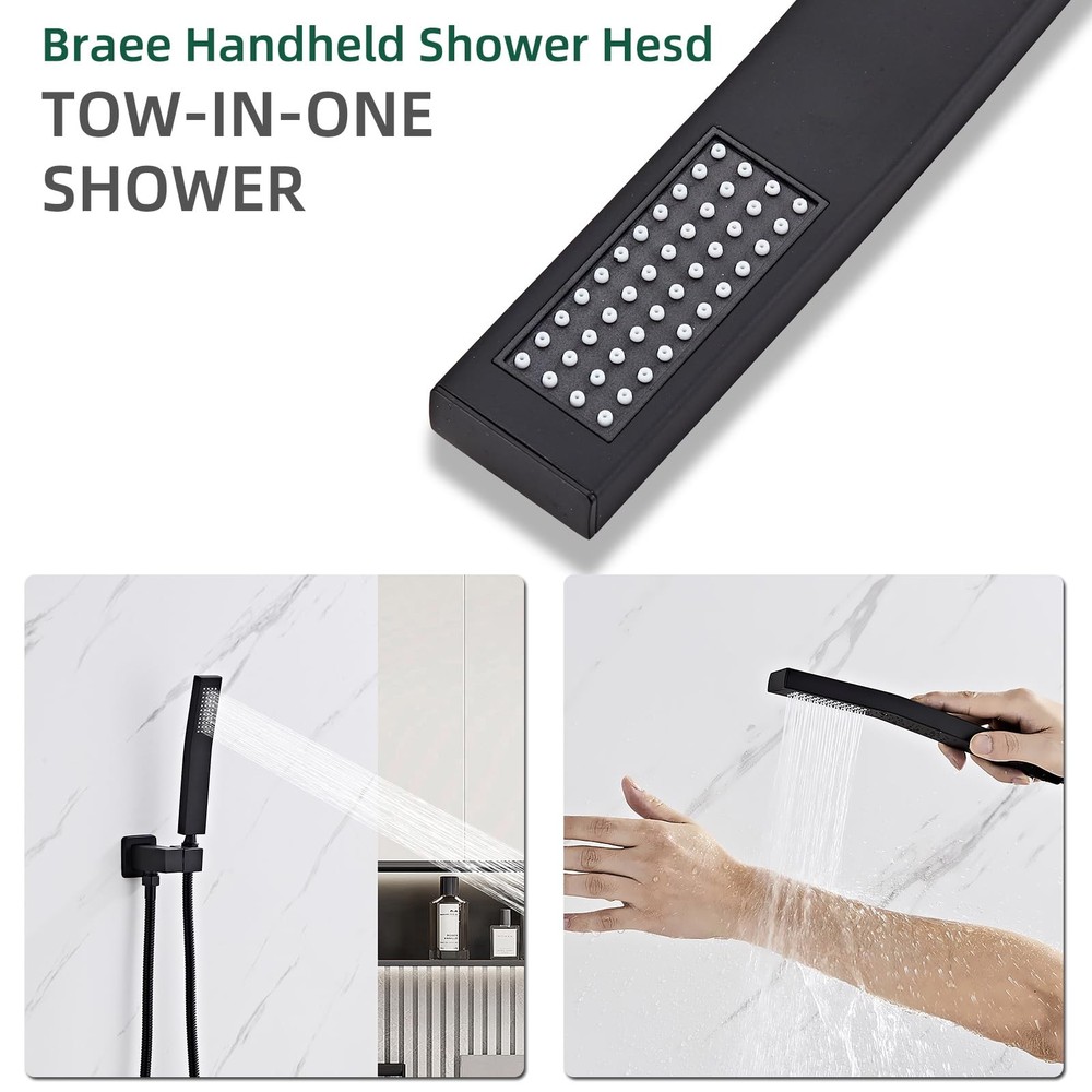 Bathroom Square Matte Black Solid Brass Hand Held Shower Head