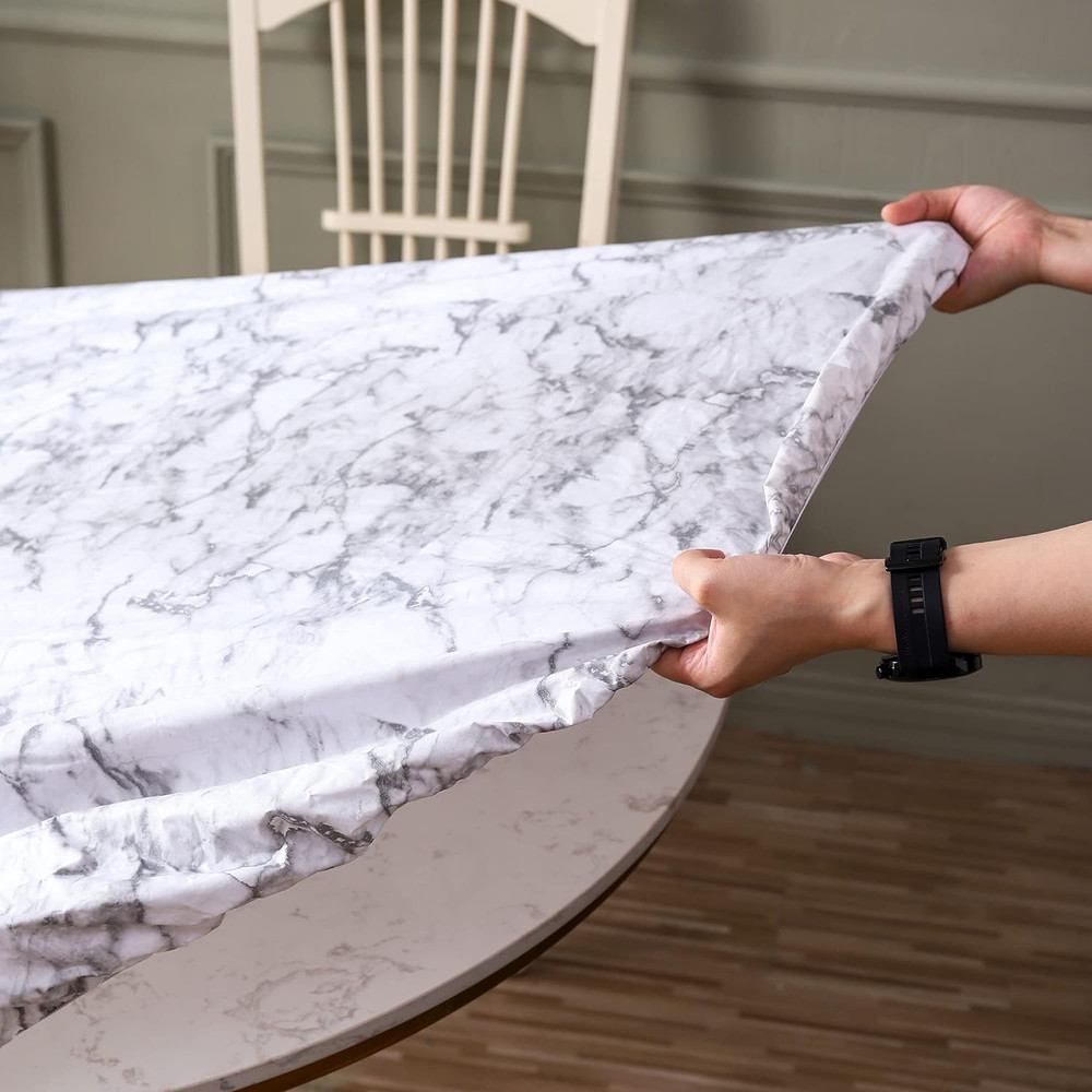 round Vinyl Fitted Tablecloth with Flannel Backing Elastic Edge Design Table Cov