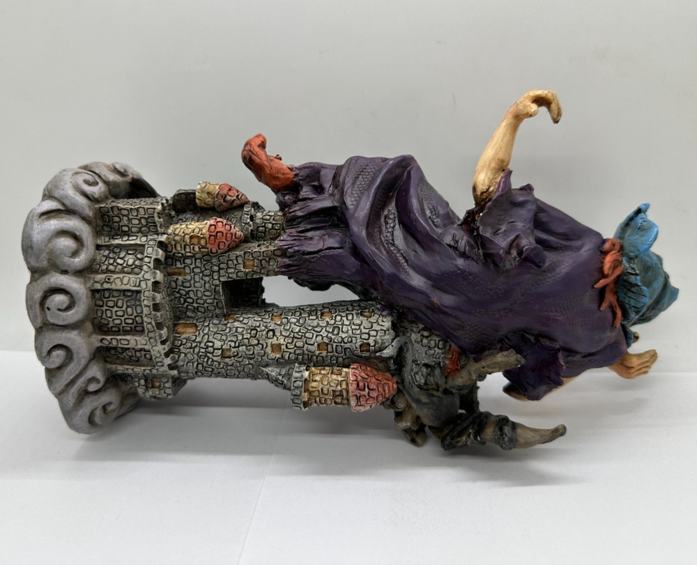 9" Floating Witch Over Castle & Bat Resin Figure