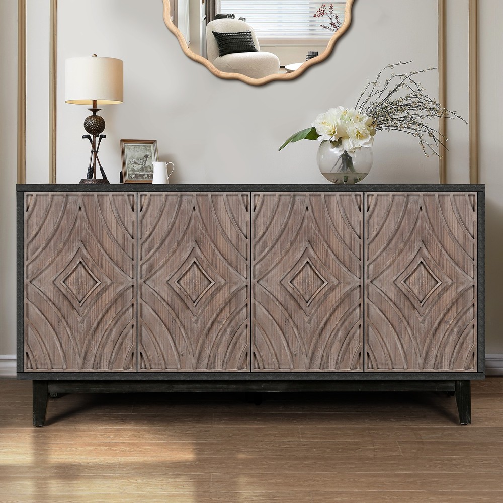 Mid Century Modern Sideboard Buffet Cabinet 60" Solid Wood Legs Storage Credenza