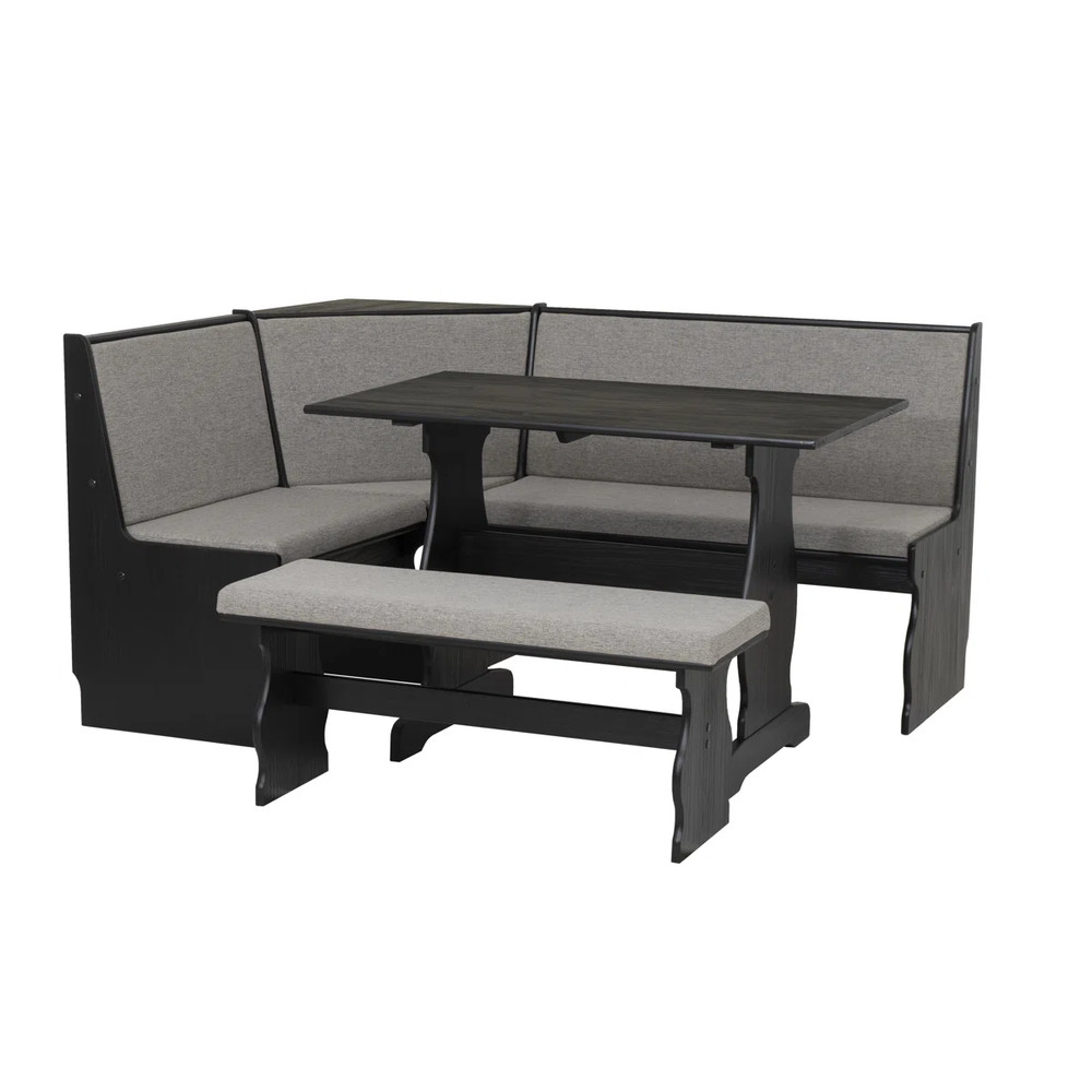 3 pc Gray Black Top Breakfast Nook Dining Set Corner Booth Bench Kitchen Table