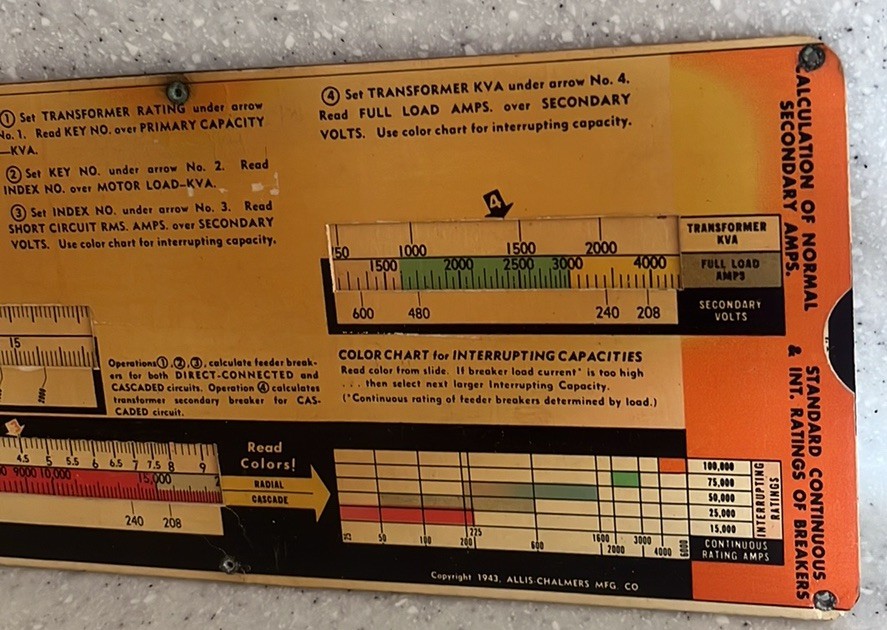 Vtg 1943 ALLIS-CHALMERS Unit Sub-Rule Slide Calculator~Air Circuit Breakers