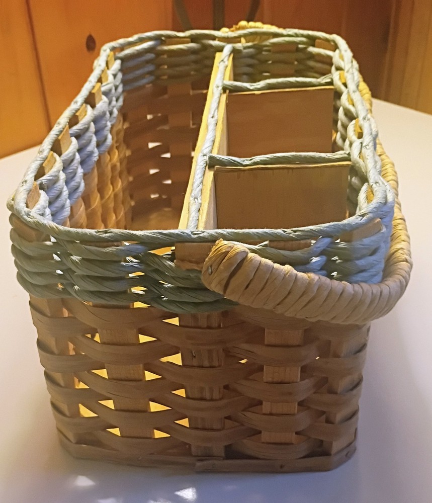 Vintage Rectangular Wicker Basket with Handle, 3 Compartments, Medium sized