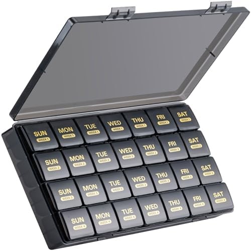 Monthly Pill Organizer 28 Day Dust Proof Case Black