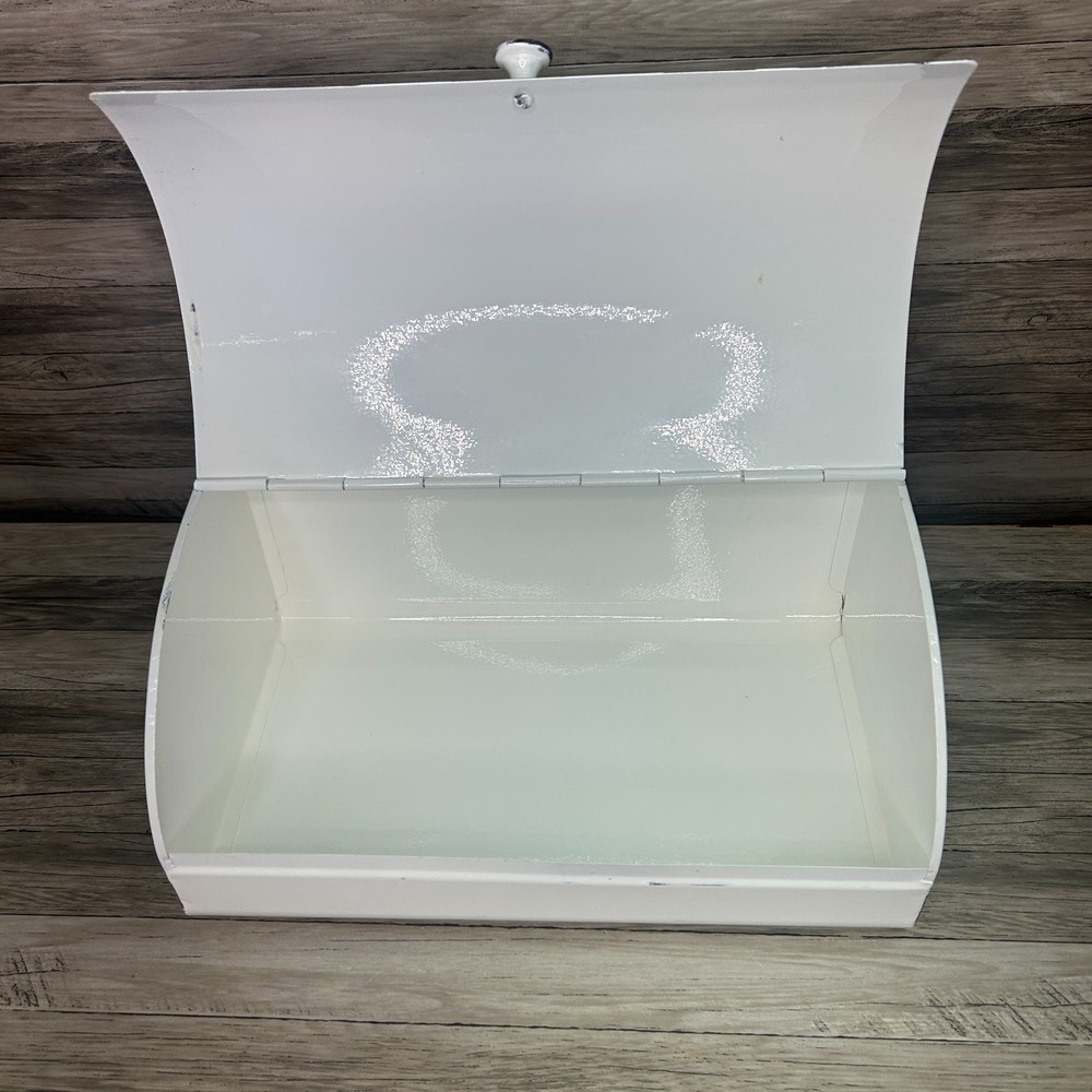 AuldHome Design Rustic White Bread Box Farmhouse Enamelware