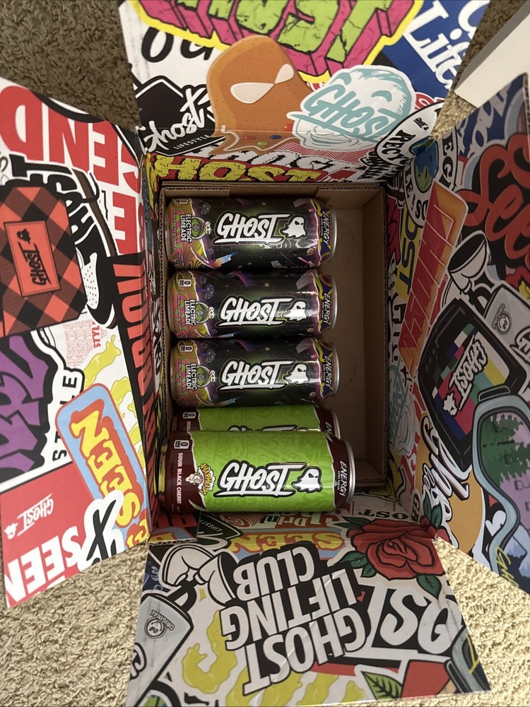 3 OG Electric Limeade + 2 Sour Black Cherry Warhead Ghost Energy Drinks