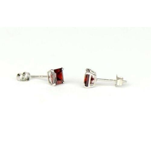 14k White Gold Solid Square Princess Cut Birthstone 5MM CZ Stud Earrings