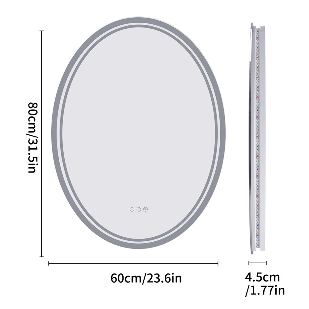 Oval LED Bathroom Mirror Frontlit & Backlit AntiFog Dimmable Wall Vanity Mirror
